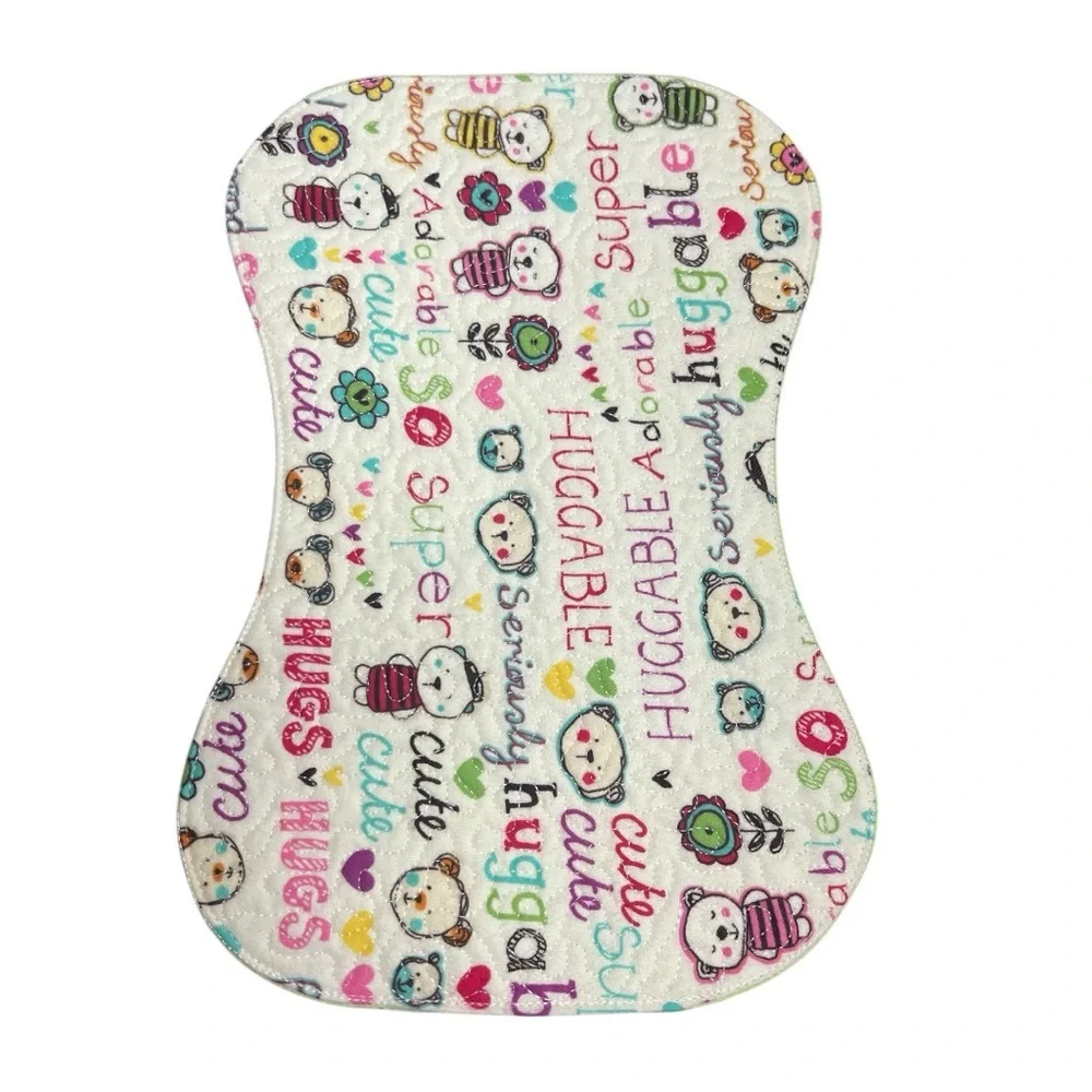 Hand Crafted Flannel Burp Cloth Contoured Padded Fabric Quilted Reversible